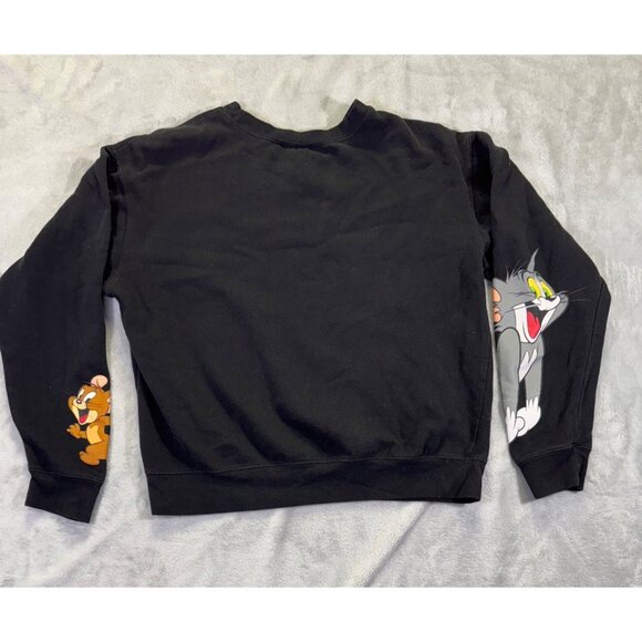 Tom & Jerry Black Sweatshirt Medium Pullover  With Sleeve Graphics Fleece-Lined - Picture 6 of 16